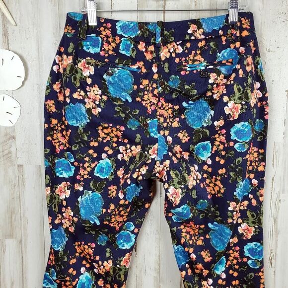 Merona Stretch Curvy Fit Ankle Pants Blue Floral Size 10 - Picture 8 of 9